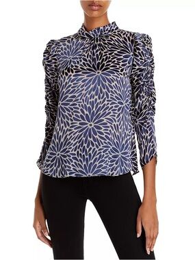 Rebecca Taylor Floral Print Burnout Sheer Ruched Top Size 8 - Like New